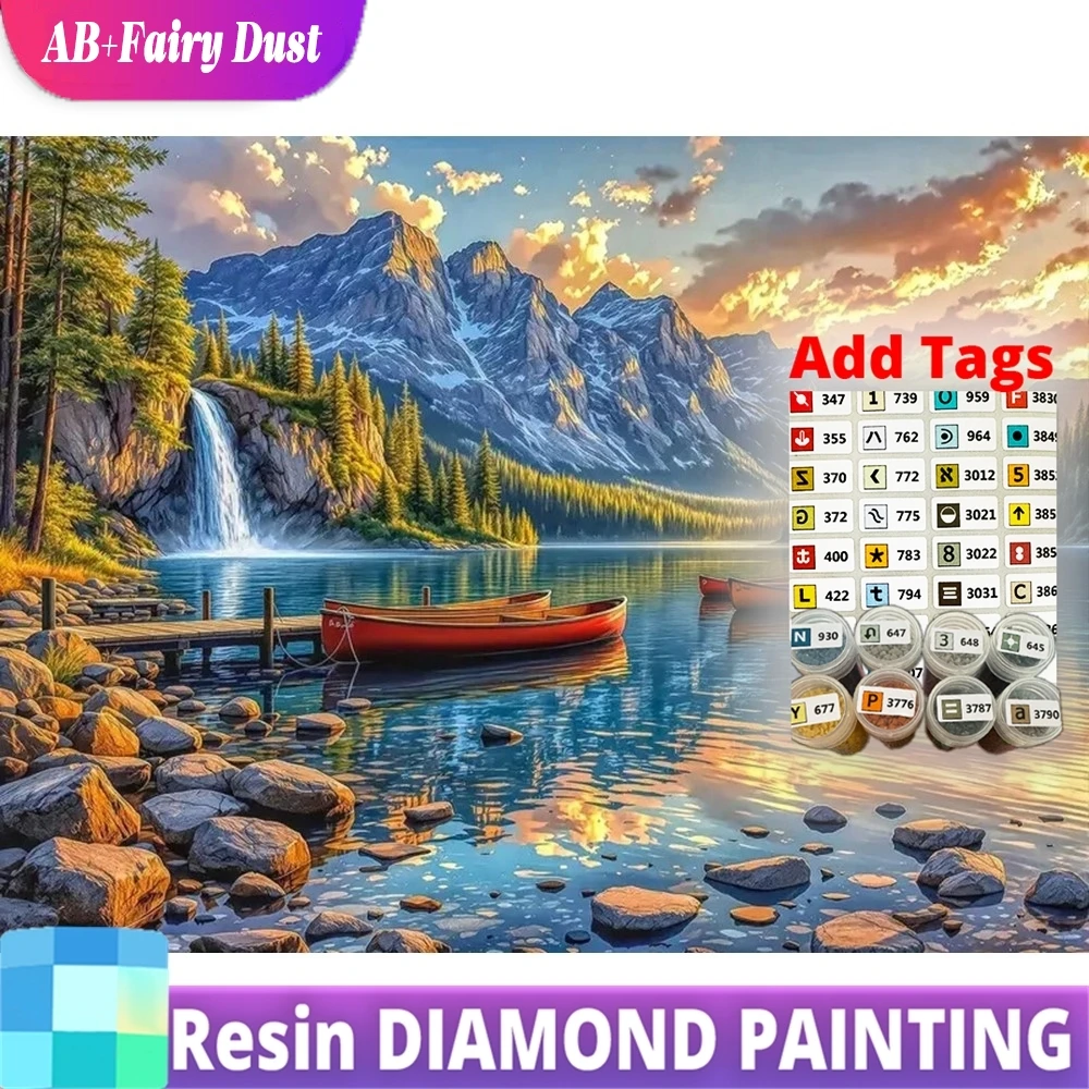 

Resin AB Fairy Dust Full Square Round Diamond Mosaic Mountain Landscape Embroidery River Picture Rhinestones Painting Ship DIY W