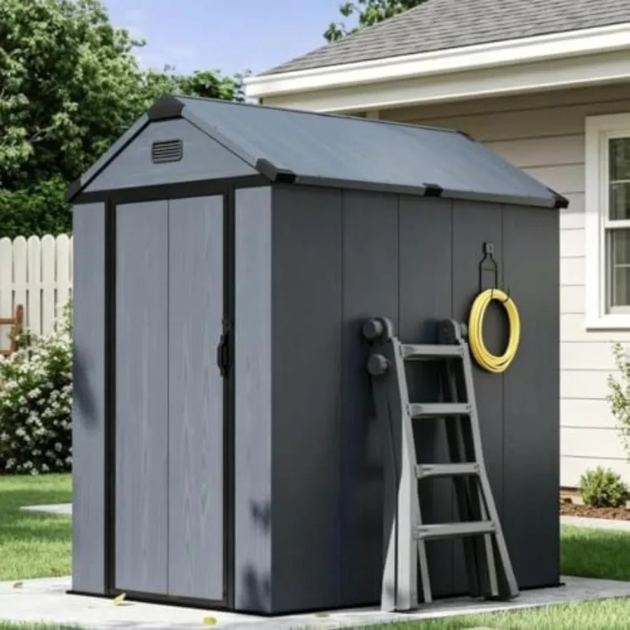 4×6 FT All-Weather Resin Storage Shed for Outdoor Use, Dark Gray, UV-Resistant and Rust-Free