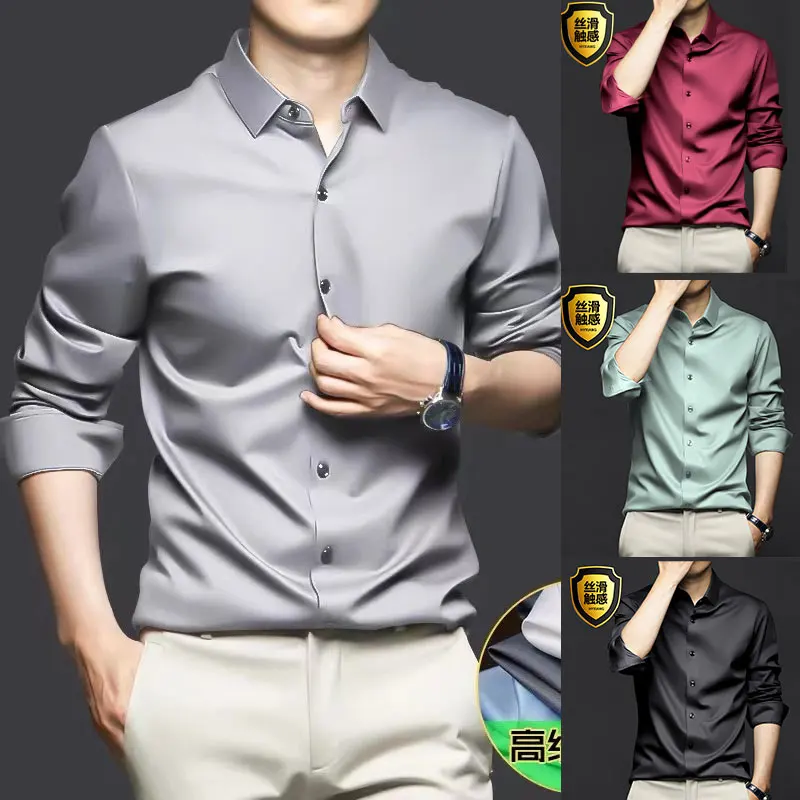 6XL short sleeve men\'s shirt summer long sleeve formal ice silk high quality business machine wash wash casual fashion