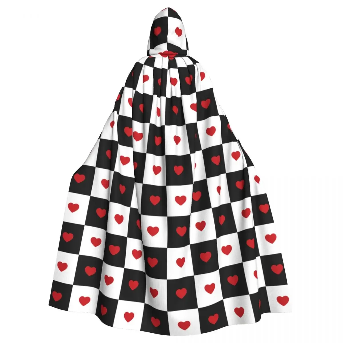 Poker Red Heart Adult  Cape Hooded Medieval Costume Witch Wicca Vampire Elf Purim Carnival Party