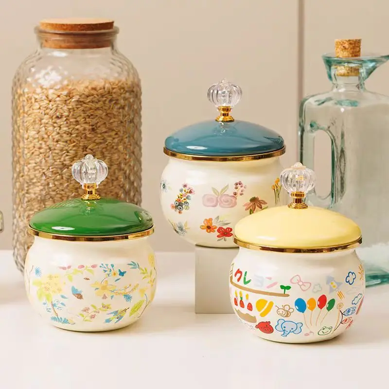 Kitchen Storage with Lid Enamel Storage Jars for Salt Sugar and Other Seasonings Household Seasoning Jars Meal Restaurant Spice