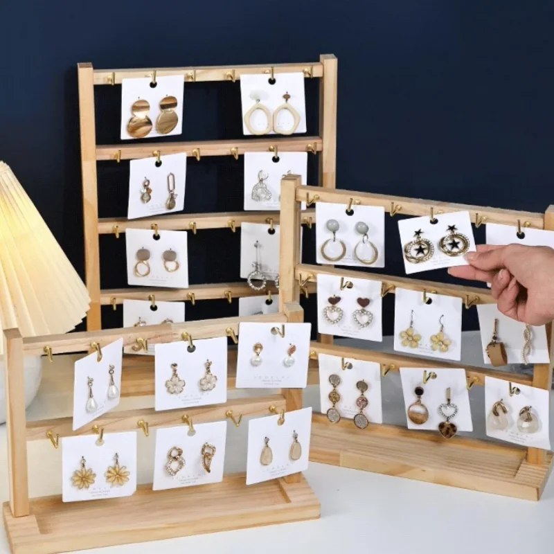 Multifunctional Wooden Earring Display Rack Necklace Ring Storage Rack Wooden Women Bracelet Watch Jewelry Organize