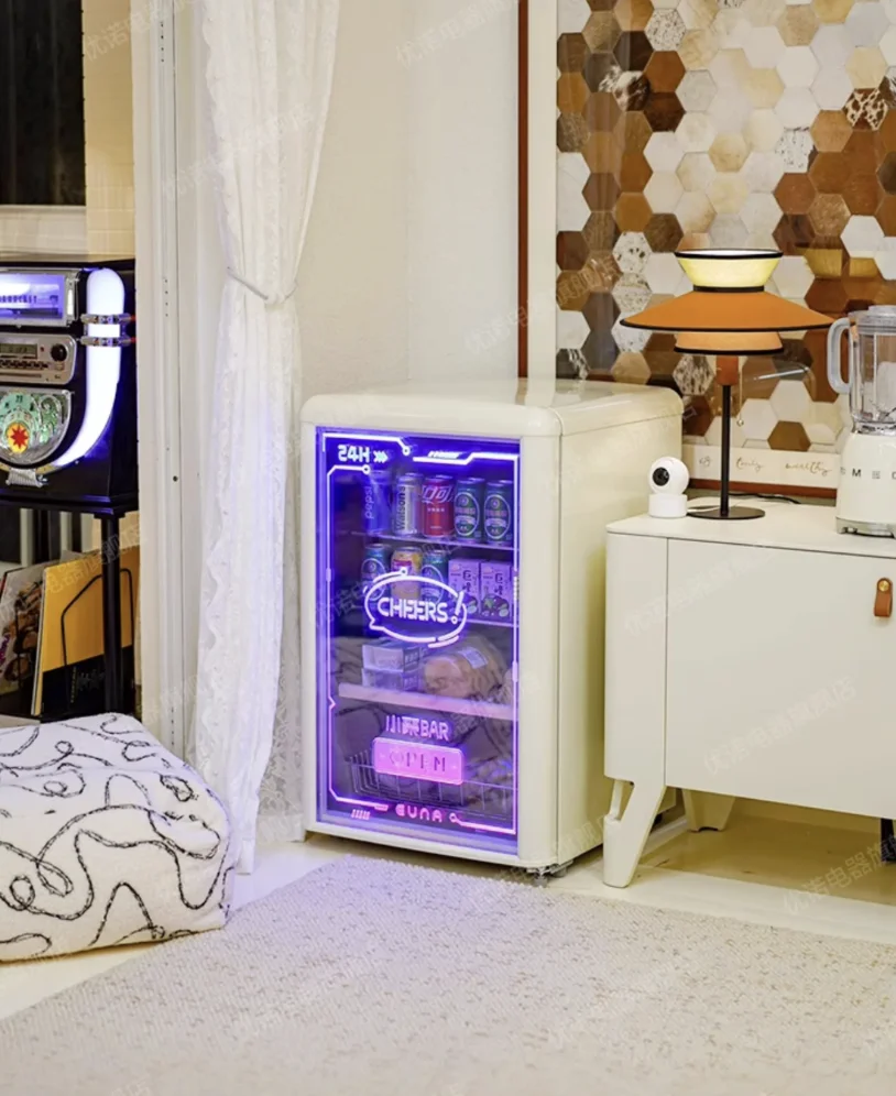 

Ice bar beverage cabinet transparent e-sports room Internet celebrity home retro small refrigerator refrigerated fresh-keeping