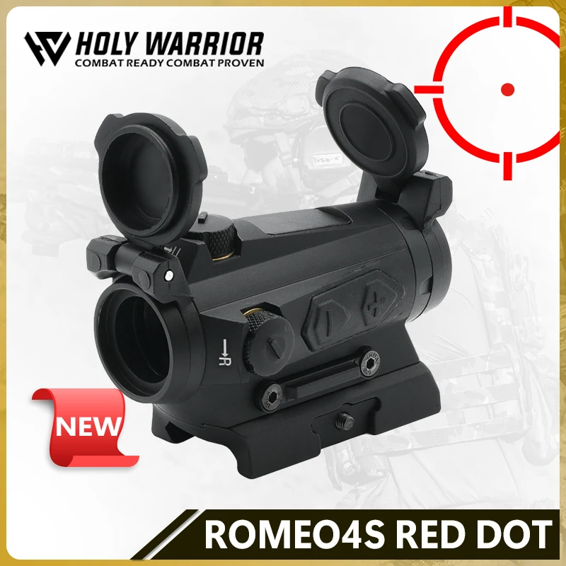 Holy Warrior Optics Romeo4S 1x24mm Red Dot Sight 2MOA Solar Energy Riflescope with Hight Mount and Lens Caps for Hunting