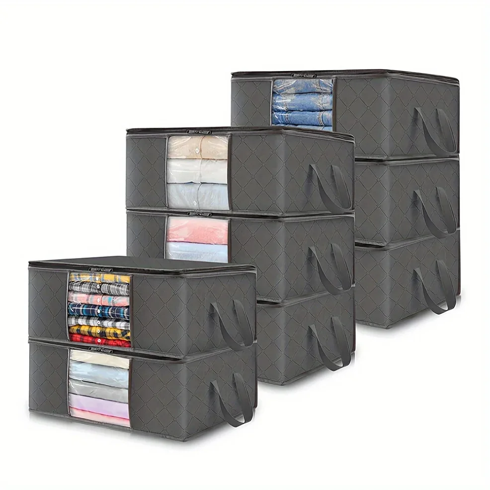 

35L Fabric Storage Bags with Clear Viewing Windows - Quilted, Foldable Organizer Boxes for Clothes, Blankets & Bedding