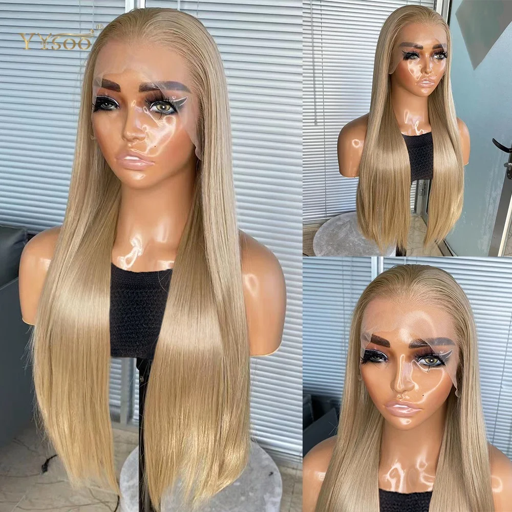 

YYsoo 103# Pre Plucked Hairline Silky Straight Heatresistant Glueless Future Fiber Synthetic Lacefr Wigs For Black Womens Use