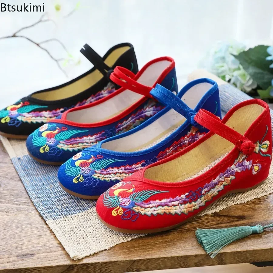 New Women Fashion Sweet Light Weight Chinese Embroidery Buckle Strap Flat Shoes Lady Casual Dance Shoes Ethnic Style Ladies Shoe