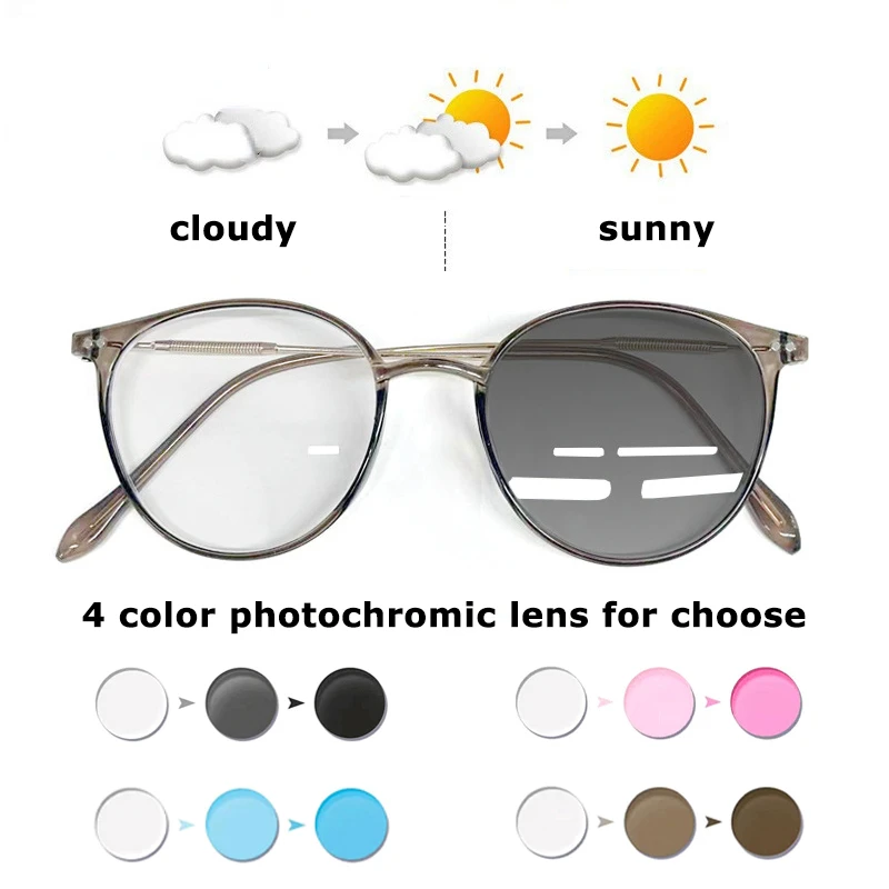 Photochromic Myopia Glasses for Women Retro Round Clear Eyeglasses Men Ultralight Blue Light Blocking Computer Glasses 0 To -600