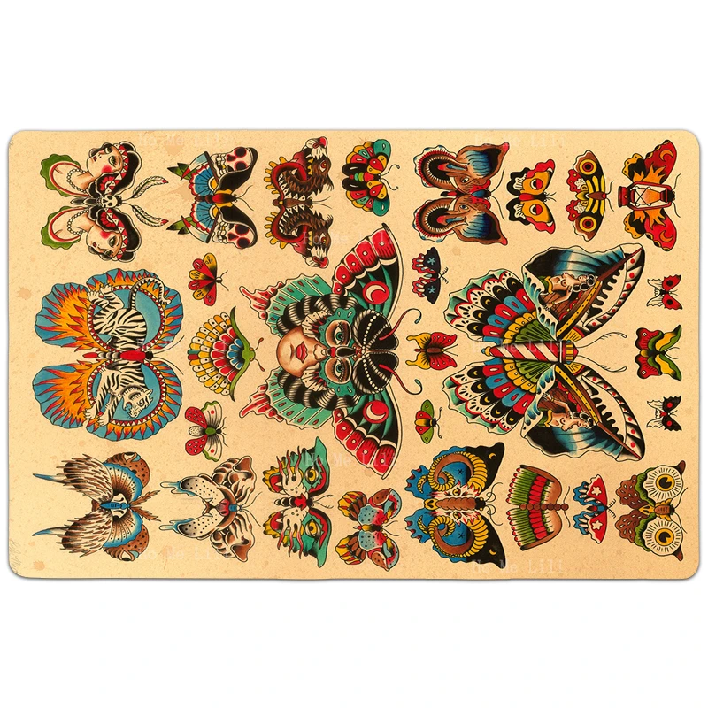 American Traditional Tattoos Cute Butterflies Tiger Snake Skull Moth Flower Carpet By Ho Me Lili For Floor Decor Doormat