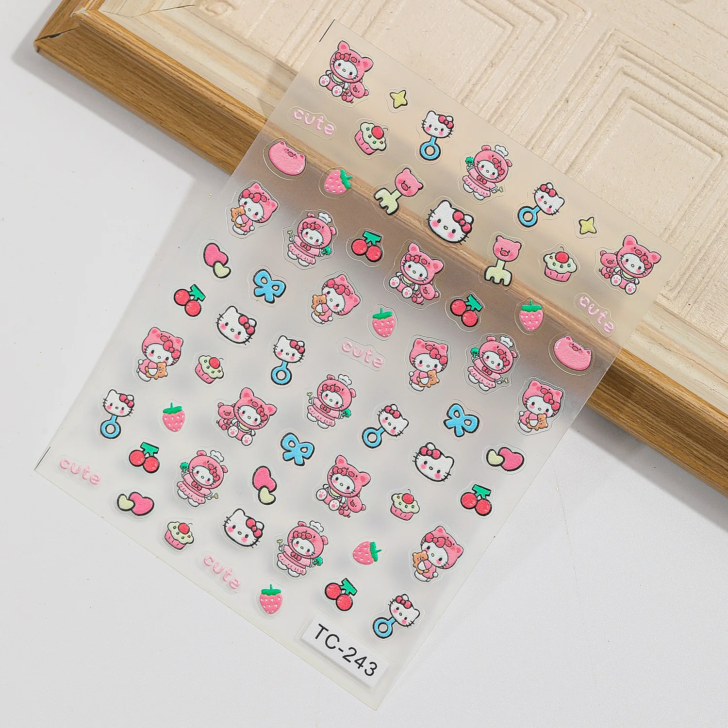 Sanrio Embossed Cartoon Nail Art Sticker Hello Kitty Three-dimensional Cute Coolomi Adhesive Decorative Sticker Nail Decoration