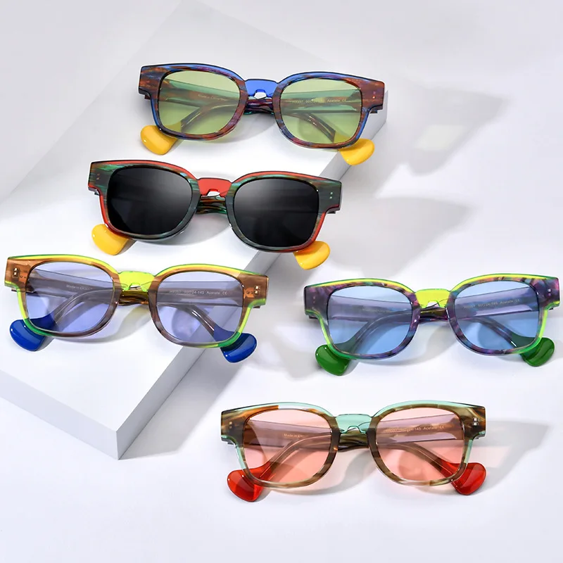 Niche personality square splicing multi-color sunglasses Polarized UV400 fashion trend colored glasses retro light driving glass