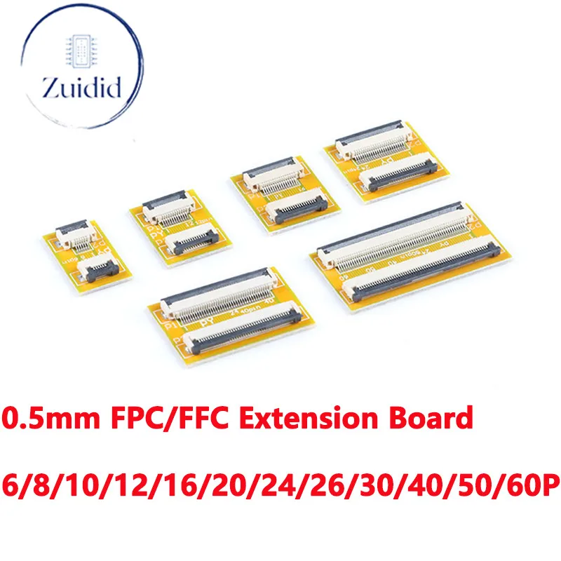 5pcs/1pc 0.5mm FPC FFC Flexible Flat Cable Extension Board 0.5 mm Pitch 6 8 10 12 16 20 24 26 30 40 50 60 PIN Connectors