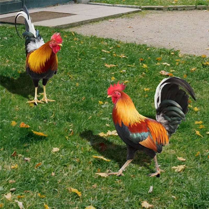 A36T-Set Of 2 Acrylic Rooster Statues, Outdoor Garden Statues, Chicken Decor, Garden Sculptures & Statues For Patio Lawn Easy To