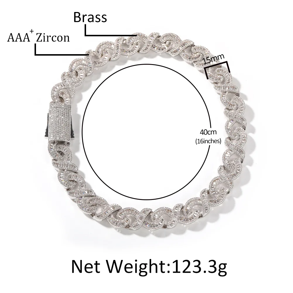 15mm Cross Cuban Link Chain Micro Setting Square Cubic Zirconia Necklaces For Womans Man Fashion Hip Hop Jewelry Gifts