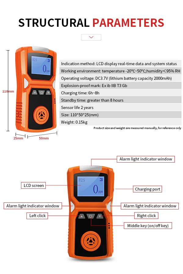 Aikesi Portable Single Gas Alarm Detector HCL Combustible Gas Leakage Tester for Industrial Laboratory Household Use