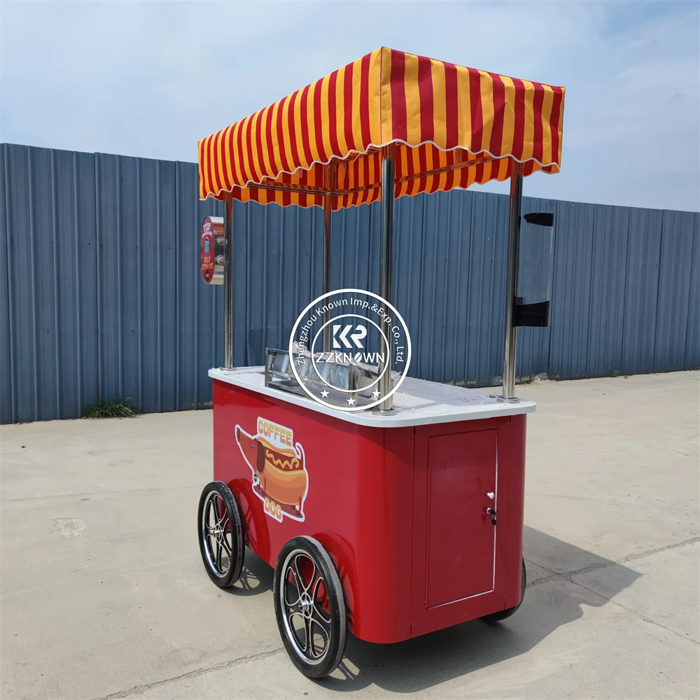 Street Food Cart Portable Mobile Milkshake Snack Kiosk Street Concession Vendor Ice Cream Cart with Storage Cabinet