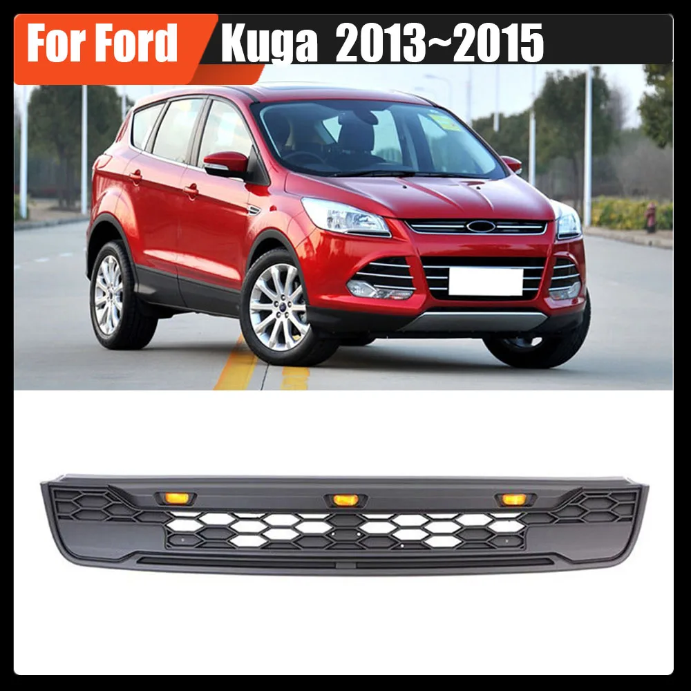

For Ford Kuga 2013~2015 Modified Front Racing Grills With 4 Letters LED ABS Grill Mesh Raptor Grille Mask Trims Cover Fit