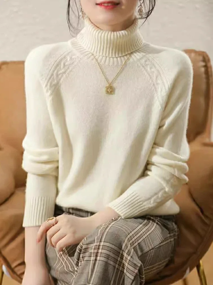 

Winter Fashion New Women's High Neck Casual Knitted Warm Hoodie Thickened Loose Elastic Long Sleeve Elegant Interior Sweater