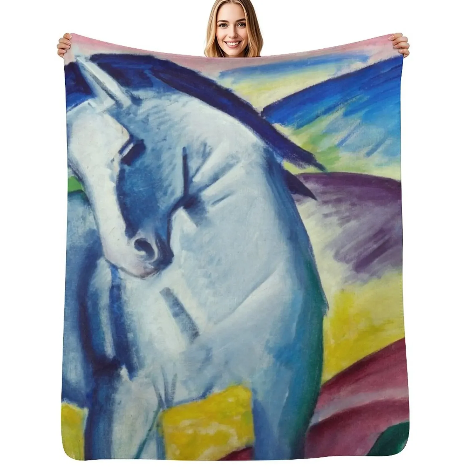 

Blue Horse I - Marc Franz Throw Blanket Flannel Fabric Picnic blankets ands Multi-Purpose Blanket
