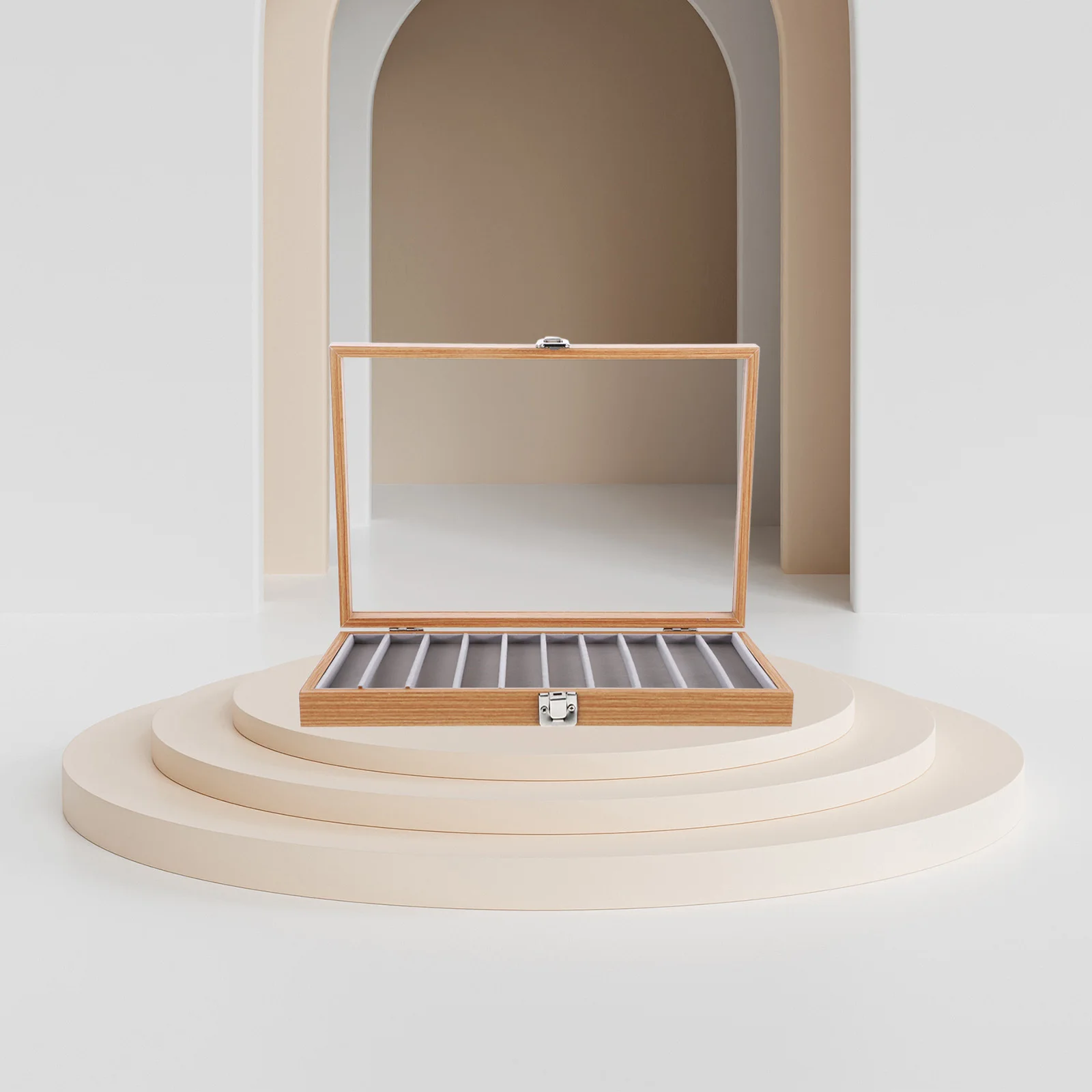 

Деревянный органайзер для хранения жемчужных ожерелий с прозрачной стеклянной крышкой, подставка для длинных ожерелий, браслетов, ювелирных изделий, витрина, 10 шт.