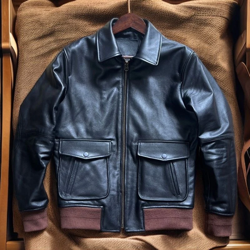 

American Sle A2 Biker Jaet Смешанная порода с воротником из козьей кожи или пальто-пилот из натуральной кожи для мужчин Faion Urban Casual Spri...