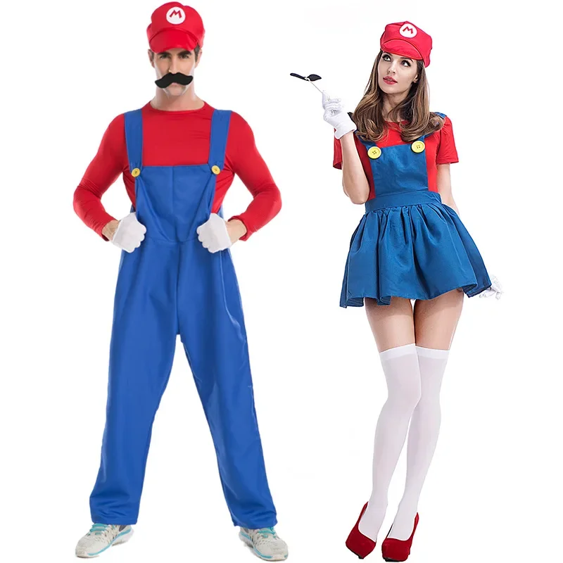 Anime Super Brothers cospaly costume Hats Luigi Plumber Cosplay  Women Girls Halloween Party Fancy Dress Parent-child Adult Kids