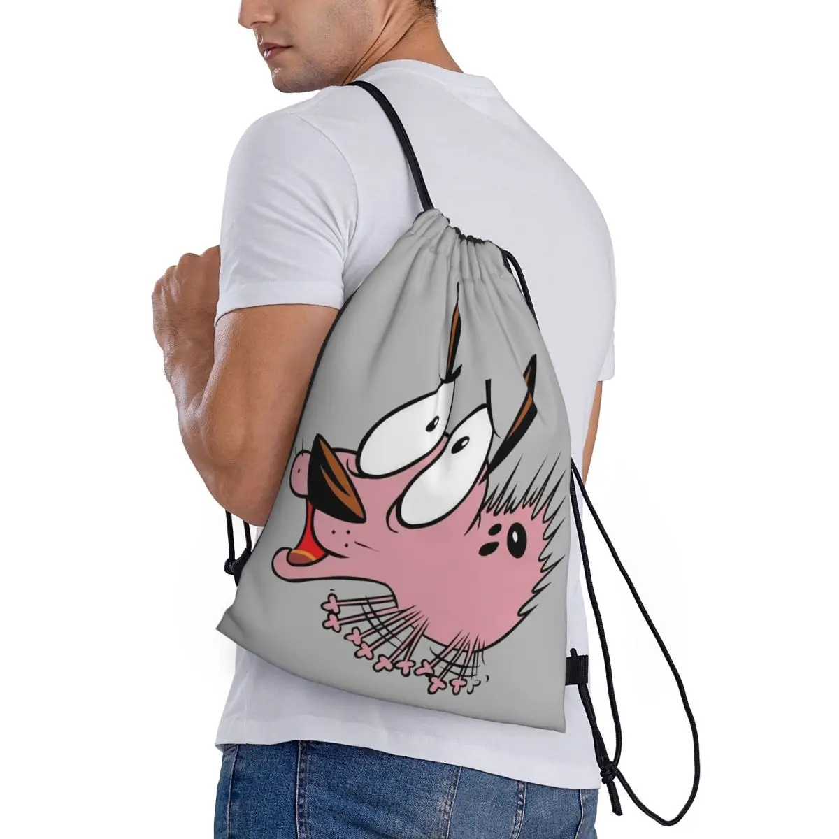 Custom C-Courage The Cowardly Dog Drawstring Backpack Sports Gym Bag for Women Men Shopping Sackpack