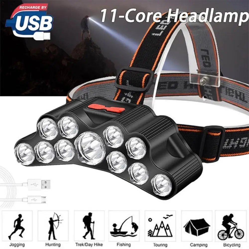 Outdoor Strong Light Portable Headlight 11 Core Highpower Lighting Longrange Waterproof Longlasting Battery Life Night Fishing