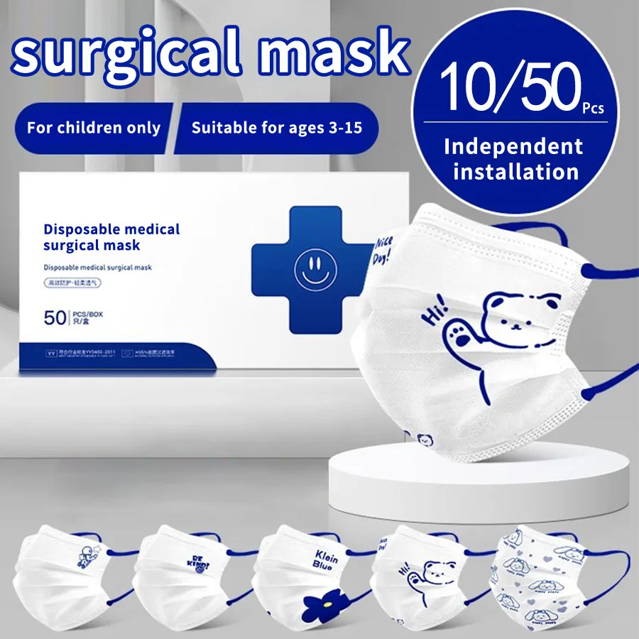 10/50 قطعة قناع غير قابل لإعادة الاستخدام أزياء شخصية قناع أبيض أزرق لطيف الدب الكبار تنفس غطاء للفم ملفوفة بشكل فردي #1