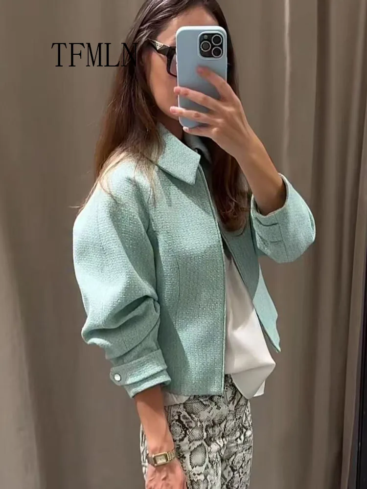 TFMLN Causal Women's Zipper Lapel Jackets 2026 Autumn Winter Fashion Long Sleeve Daily Coats High Street Ladies Outwear