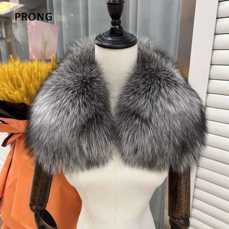 Women Real Fox Fur Collar Scarf Furry Fur Collar for Winter Coat Hood Fur Decor Plush Fur Scarves Parkas Jacket Fur Collars