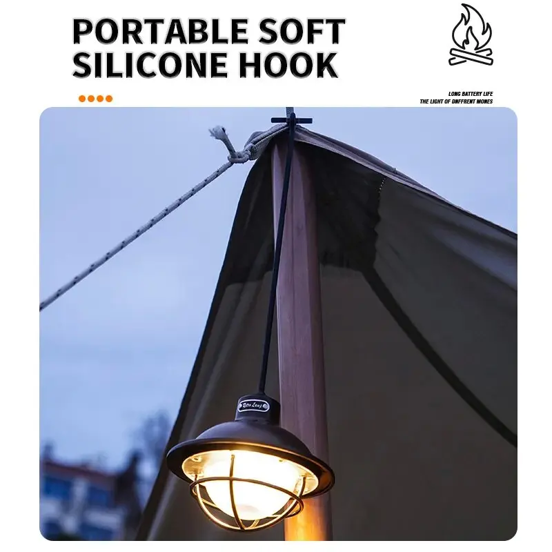 Retro Portable Camping Lantern Rechargeable Light Hanging Camp Lamp Outdoor Light Household 3 Modes Dimmable Flashlight