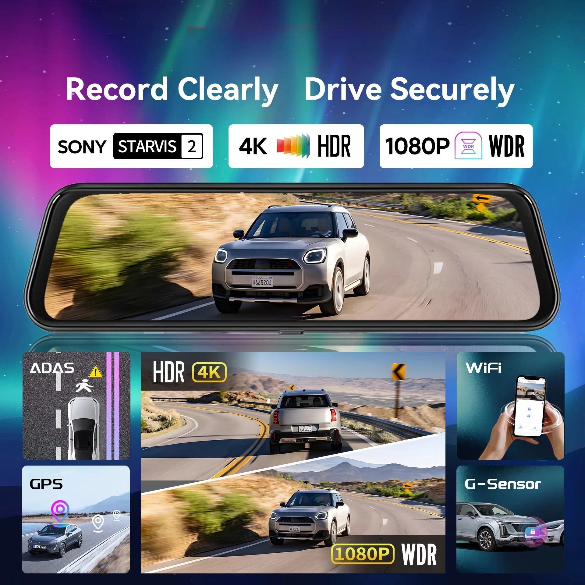 4K IPS Dual Lens Rearview Mirror Dash Cam GPS WiFi Car DVR Parking Monitor Night Vision Recorder 1 Year Warranty
