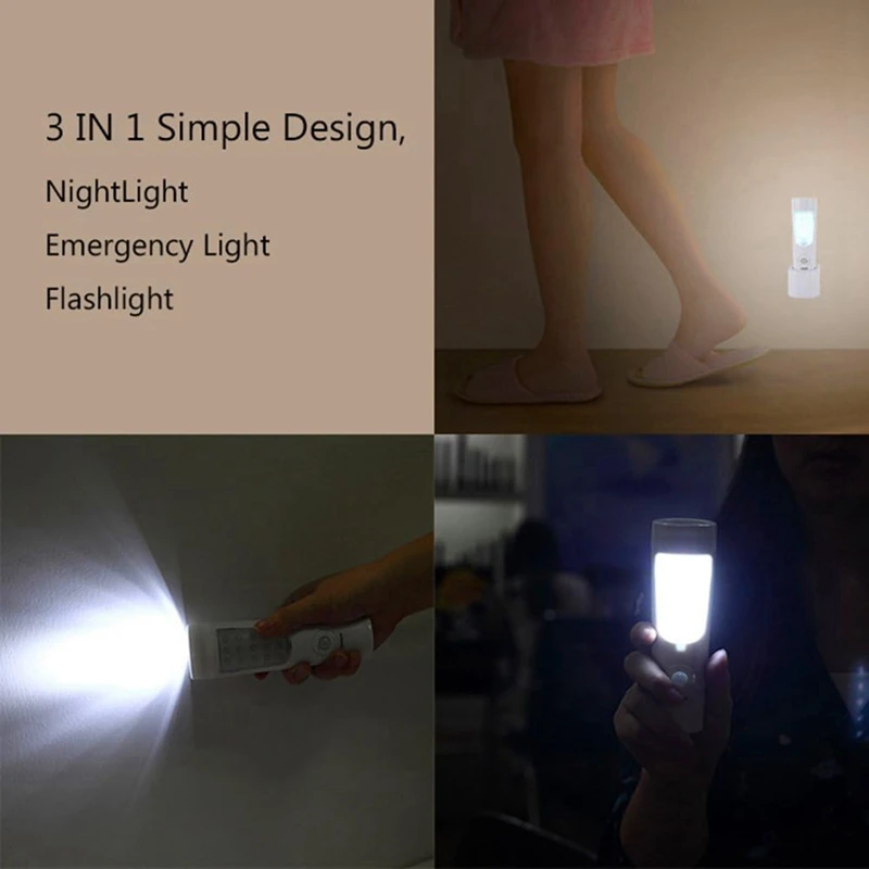 4 In 1 Motion Sensor Wall Light, Power Off LED Night Light Flashlight, Rechargeable Emergency Flashlight EU Plug-B12B