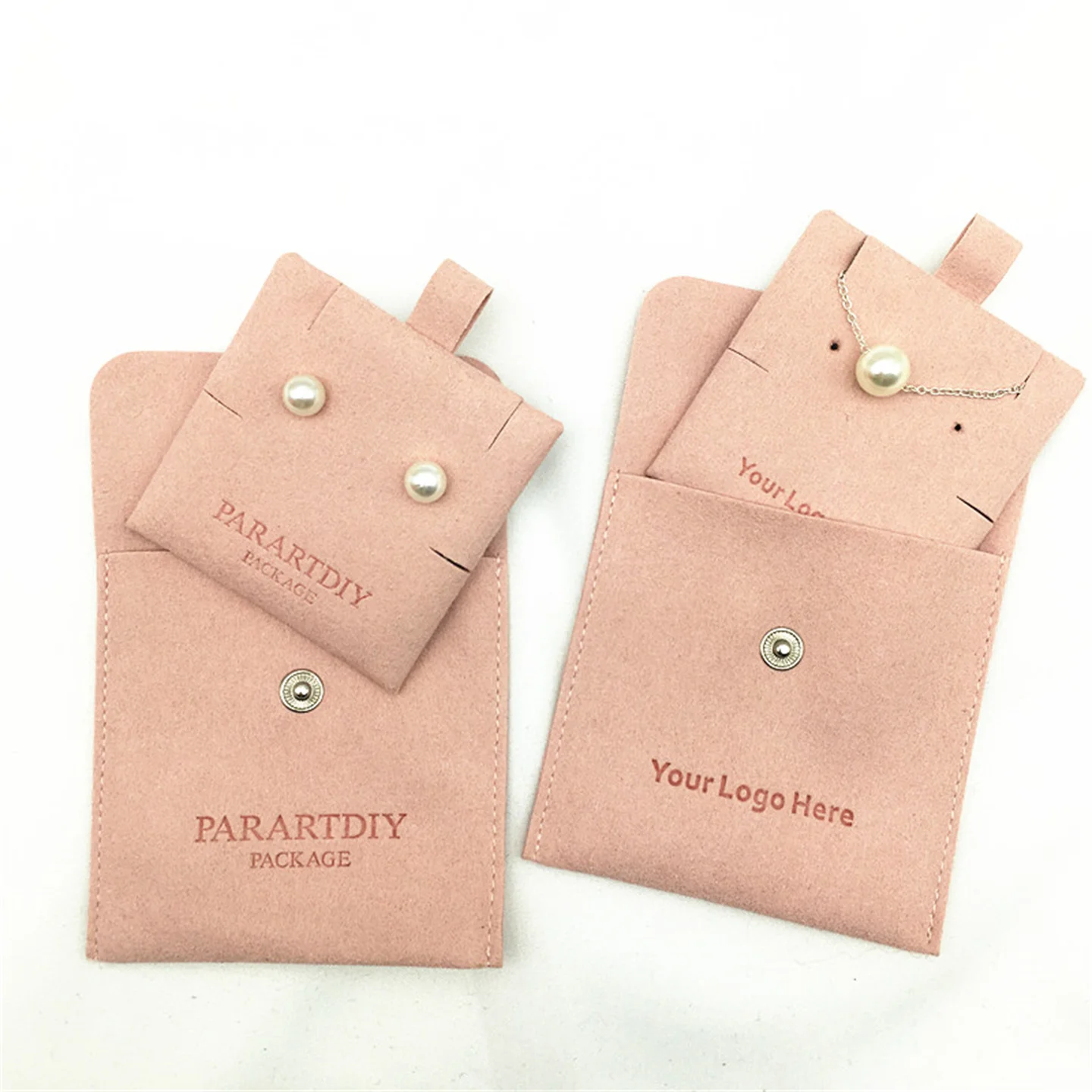 500 sets of gray personalized jewelry packaging bag custom logo button bag fashion small envelope bag necklace clip microfiber