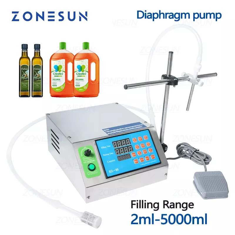 

ZONESUN Bottle Water Filler Semi-automatic Liquid Vial Diaphragm Pump Filling Machine for Juice Beverage Oil Perfume ZS-YTDP1