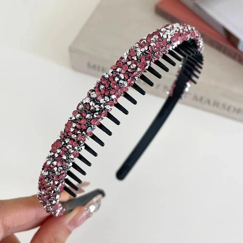 Cute Plastic Rhinestone Headband Shiny with Toothed Thin Hairband Korean Style Non-slip Hair Hoop Make Up