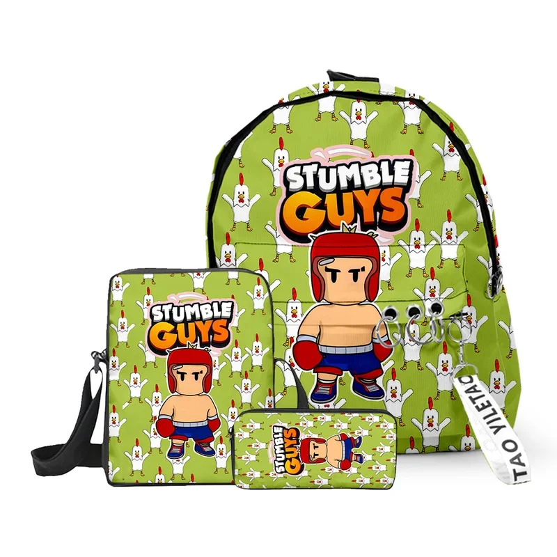 3D Stumble Guys School Bag Crossbody Bag Pen Case 3pcs/set Primary Middle School Students Boys Girls Waterproof Backpack Bookbag