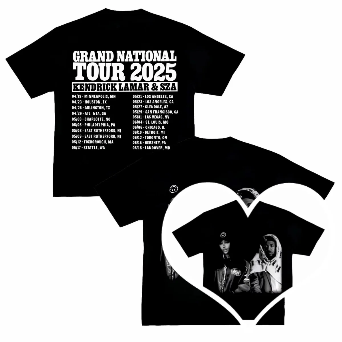 

2025 T-Shirt Concert Men's and Women's Hip Hop Punk Style Casual Cotton T-Shirt Top Kendrick Lamar and SZA Grand National Tour