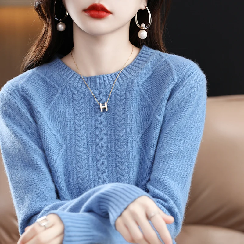 Mùa Đông Của Người Phụ Nữ Áo Len Nữ Áo Thun Cổ Tay Dài Cổ Chữ O Dày Dây Nhảy Cashmere Áo Len Áo Khoác Thường 100% Len Đan Áo Quần Áo