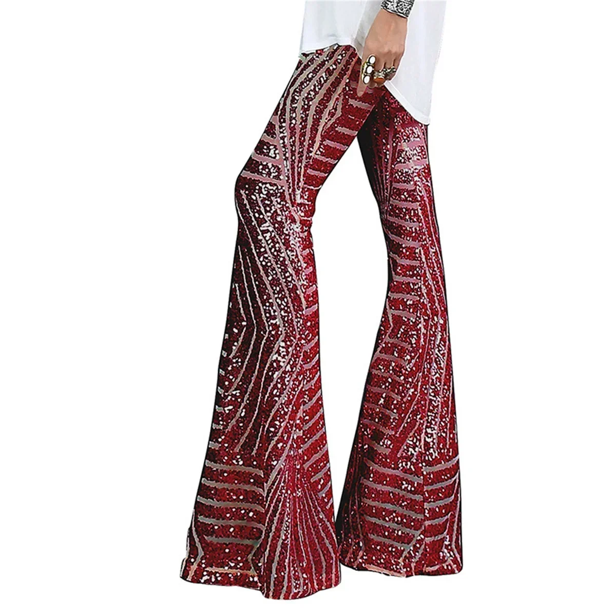 New women's sequined high waisted flared slimming wide leg casual pants Sequeined pants