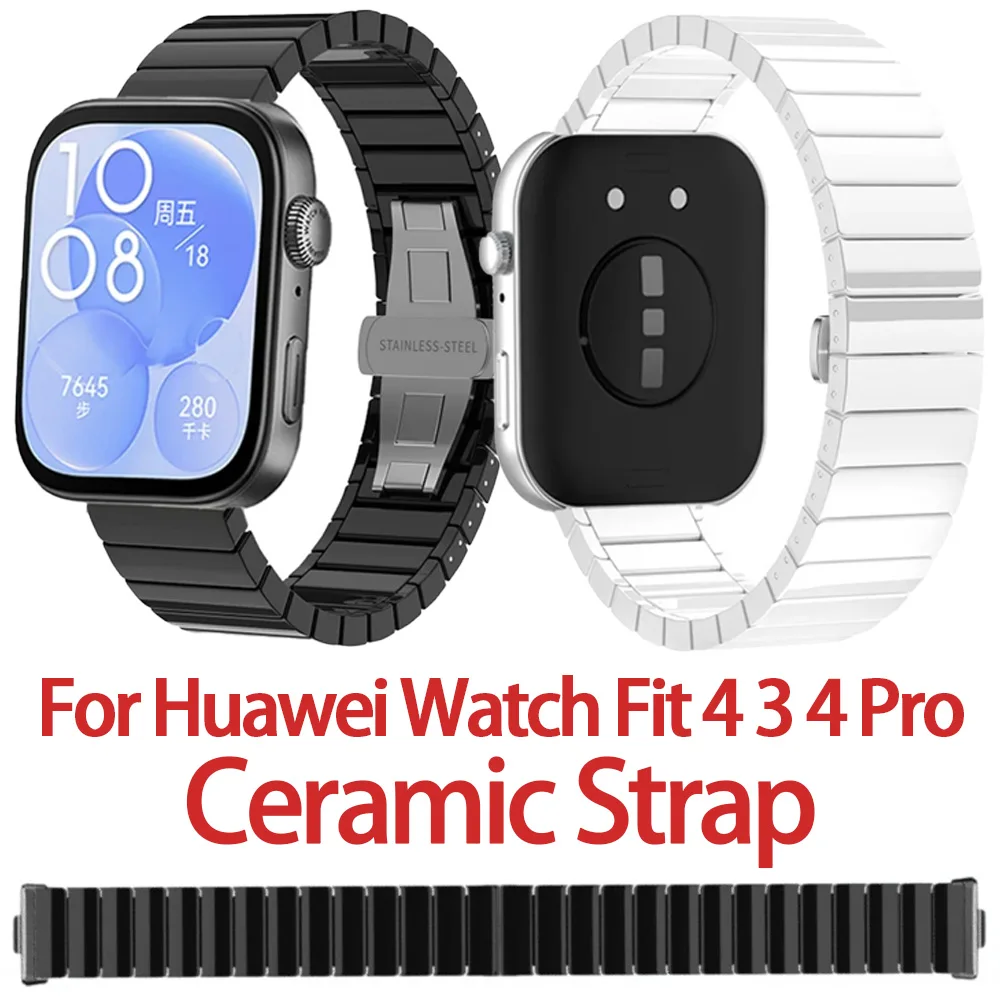 

Керамический ремешок для Huawei Watch Fit 4 3 5 Pro, керамический металлический браслет с застежкой-бабочкой, удобный ремешок для Huawei Watch Fit 4 Pro.