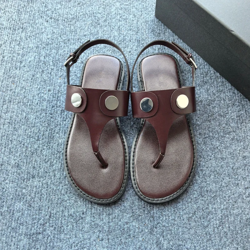 

Jenny&Dave Nordic Minimalist Burgundy Flat Sandals Women Genuine Leather Office Ladies Elegant Summer Slippers Shoes For Women