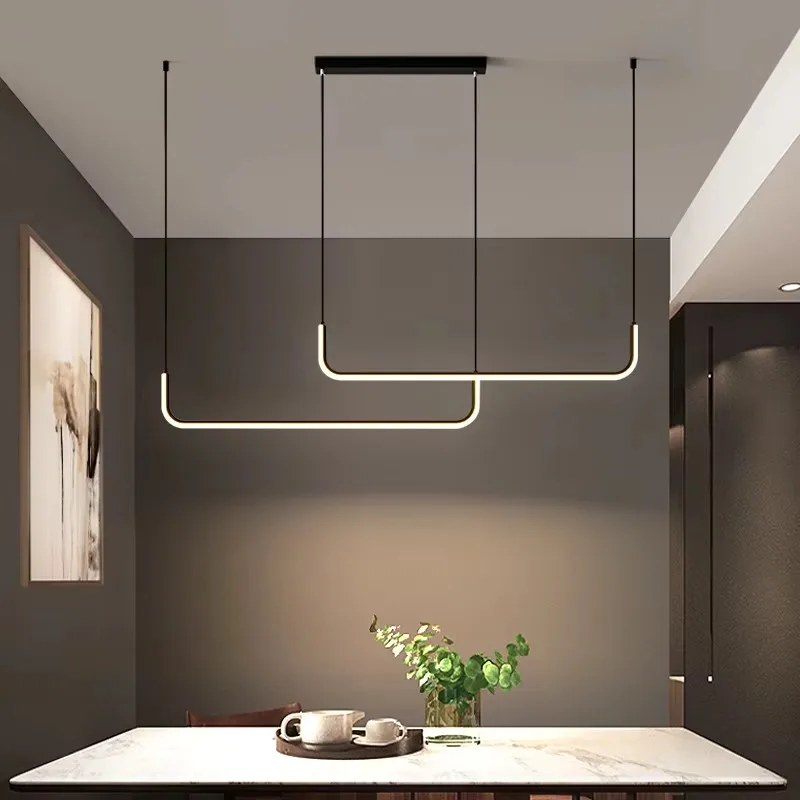

Black / Golden Modern Simple LED Chandelier Lighting Dining Room Island Hanging Lamp Kitchen Bar Nordic Restaurant Long Fixture