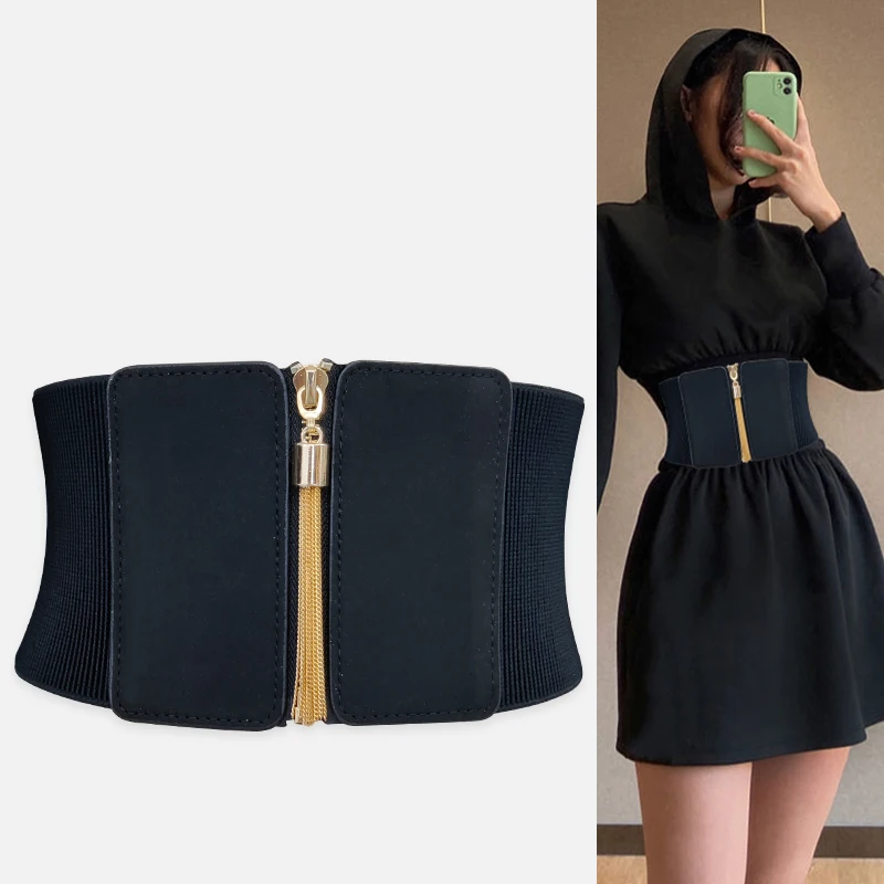 Plus Size Elastic Black Corset Belt Wide Stretch Cummerbunds Female Waist Designer Belts For Women High Quality Dress Waistband