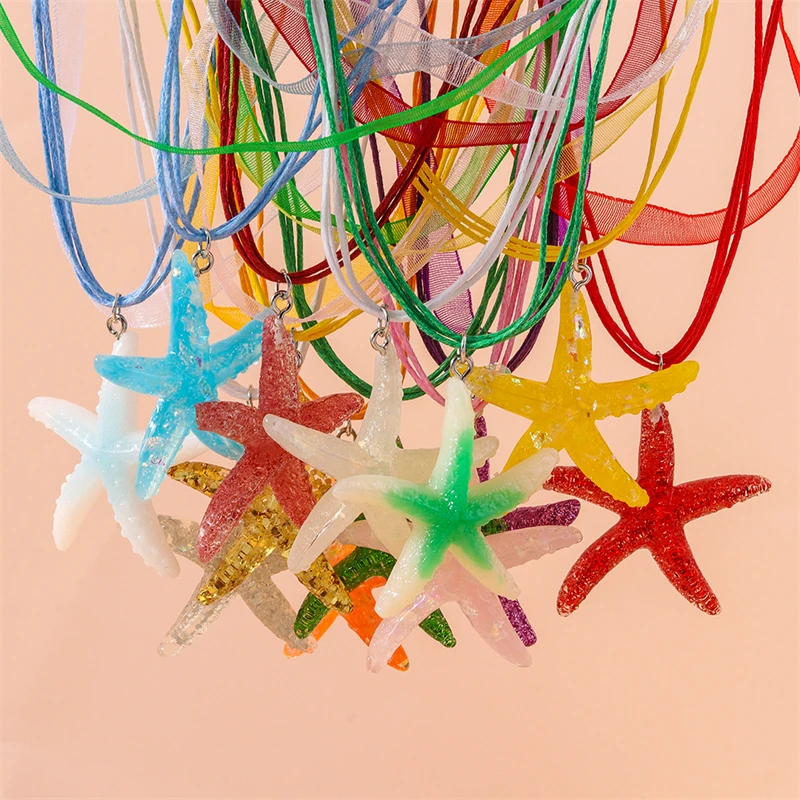 Fashion Colorful Starfish String Necklace for Women Girls Party Holiday Jewelry Decoration