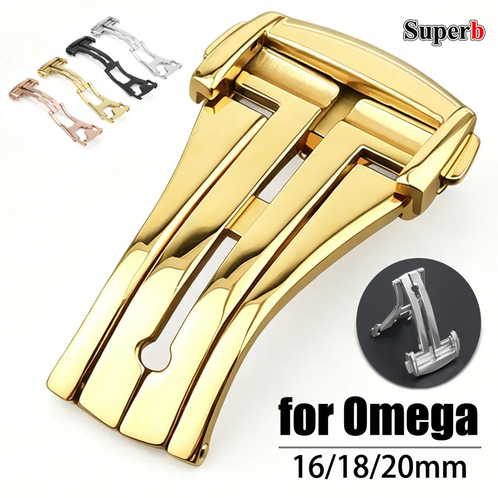 16mm 18mm 20mm Stainless Steel for Omega Deployment Clasps Folding Watch Buckle Strap Butterfly Button for Seamaster Speedmaster