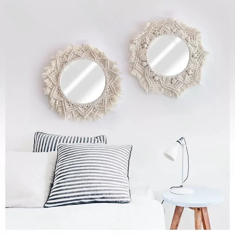

Nordic Style Handwoven Mirror Tapestry Makeup Decorative Hanging Cloth Home Decor for Airbnb Bedroom Sample Room Decoration