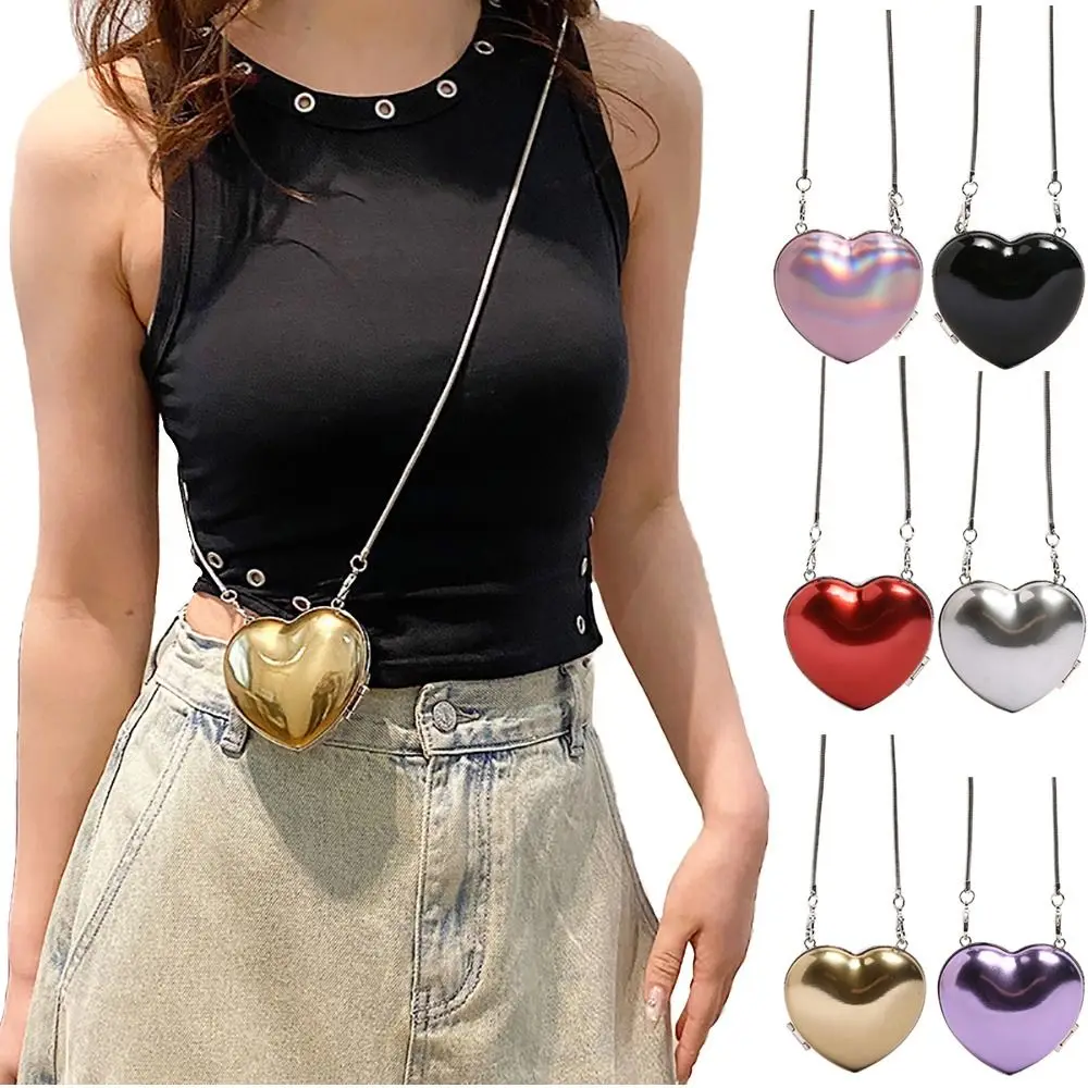 Fashion Multicolor Evening Bag Heart Shape Photo Props Crossbody Bag Metal Chain Small Handbag Lady Ornament