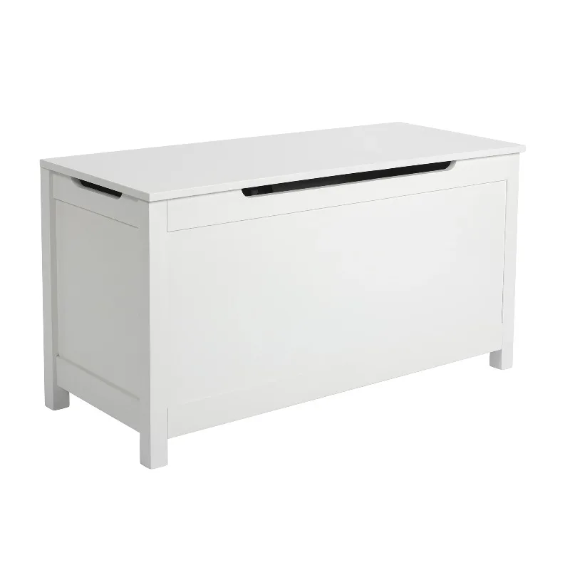 Wooden Toy Box/Bench with Safety Hinged Lid ，White Wooden Toy Box